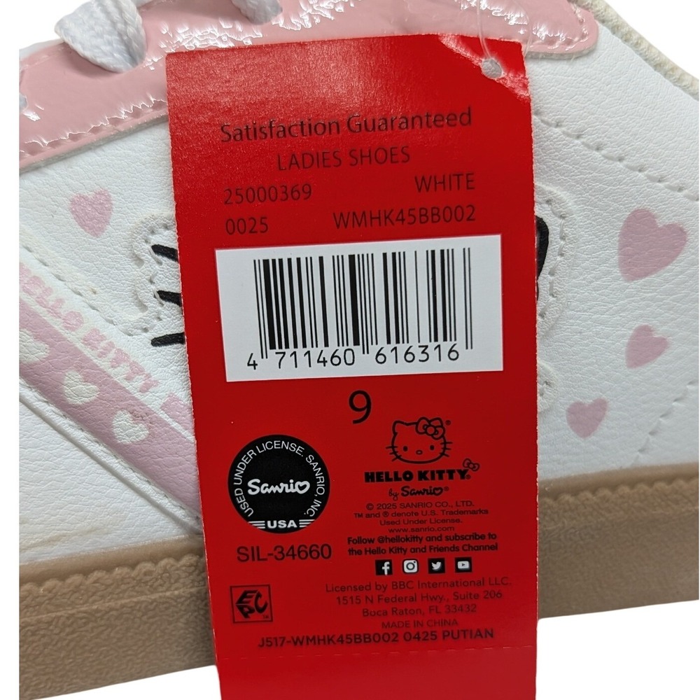 Hello Kitty Low-Top Sneakers White Pink Gum Sole Women's Size 9 NWT New - Picture 8 of 8
